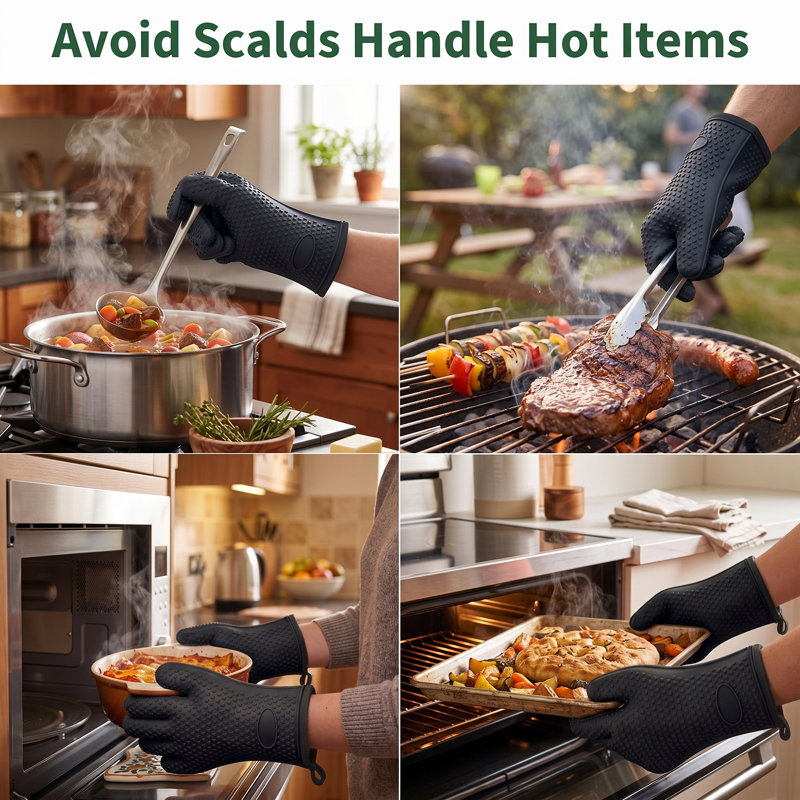 2 paires de gants de four à cinq doigts en silicone résistants à la chaleur pour la cuisson de la friteuse et du barbecue