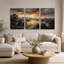 «Golden Hour City Skyline Over River with Trees», ensemble de 3 toiles murales-131253418
