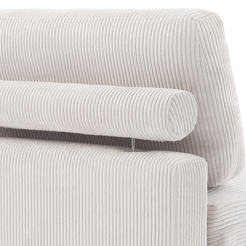 Fauteuil d'appoint rembourré en velours côtelé beige Milbrey avec dossier coussiné et pieds en bois massif, Beige