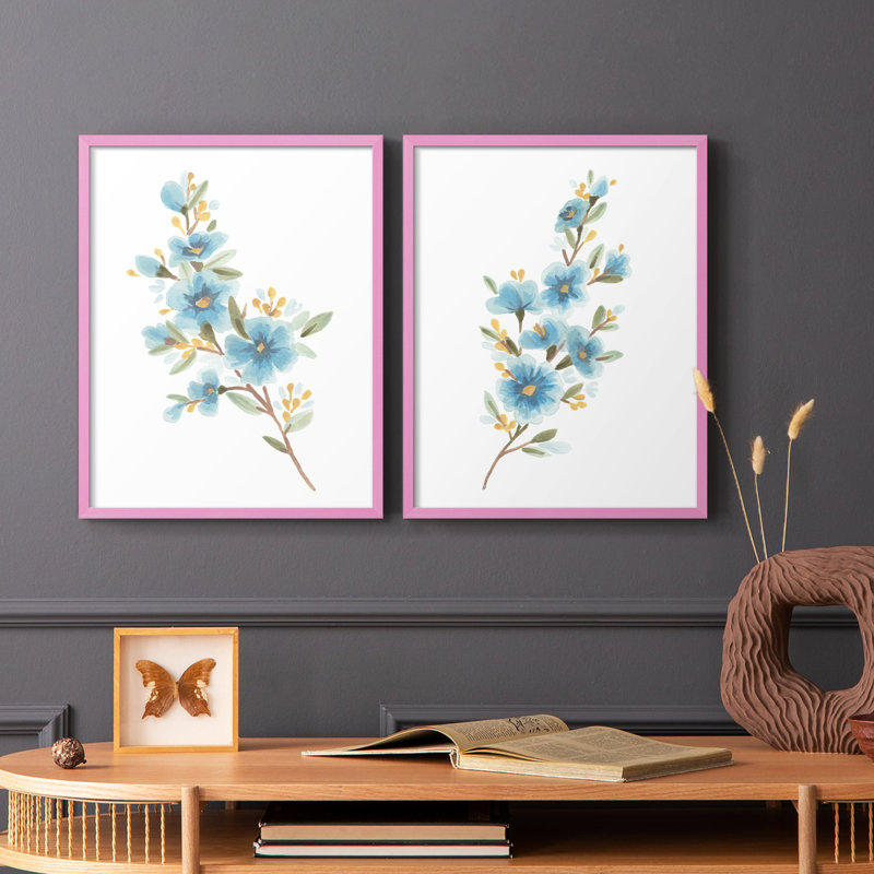 Reproduction encadrée Wildflower Sprig I-Premium - prête à être accrochée - aucun clou requis - aucun clou requis, Rose