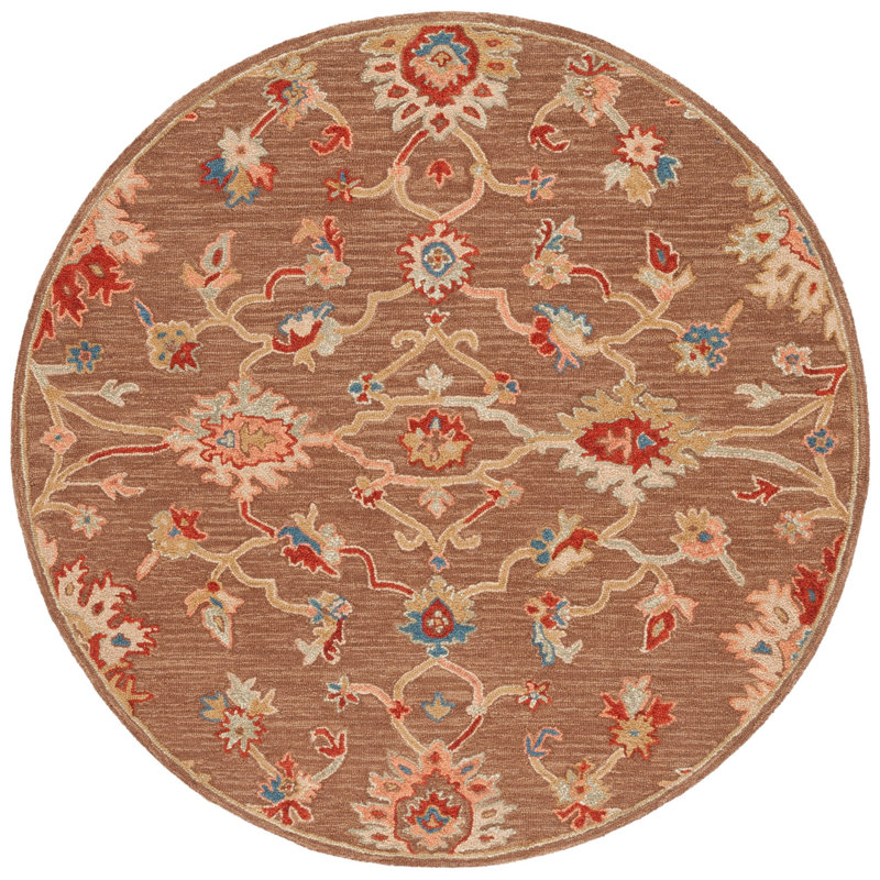 Tapis en coton beige / brun foncé Metro, Rond 6 pi