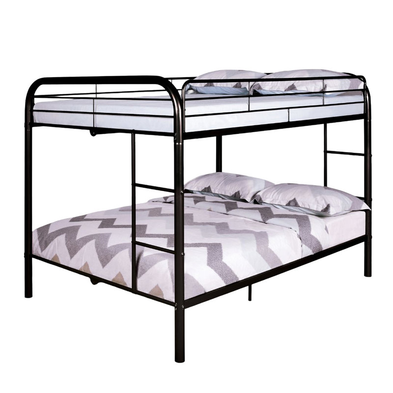 Lit double superposé au-dessus en métal noir avec design contemporain et attaché pour un espace pour les jeunes de style chambre à coucher