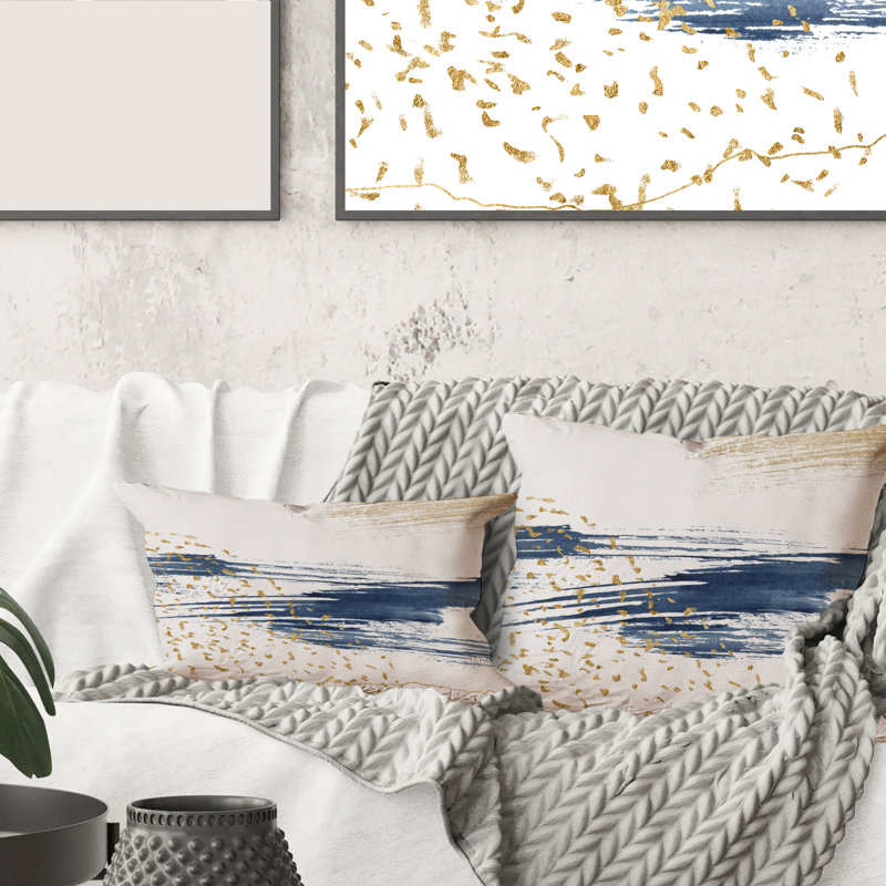 Coussin décoratif imprimé abstrait bleu foncé et or I