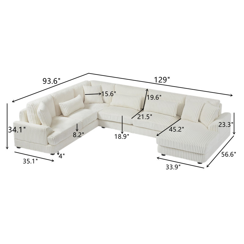 Canapé modulaire rembourré 4 pièces en velours côtelé, Velours côtelé beige