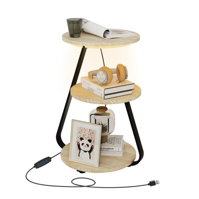 LED Light, Bedside Table End Table With 3 Shelf, 34cm Desktop Side Table