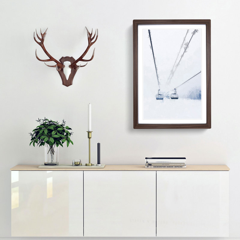 Ski Lift in Quebec Canada in Abstract - Picture Frame Graphic Art Print, Walnut Framed, 87cm H x 62cm W x 2cm D
