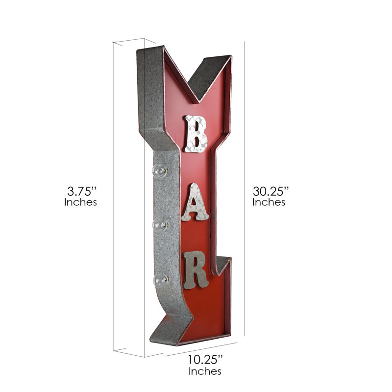 Trinx Bar Arrow LED Marquee Sign Off the Wall Decor - 30" x 10"