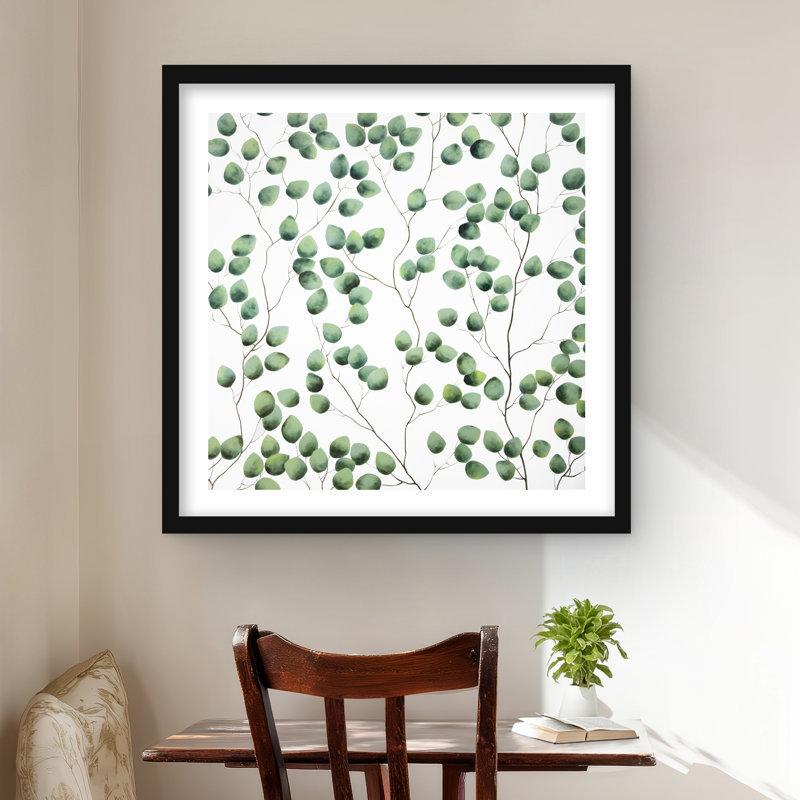 «Climbing Leaves - White Floral Botanical», reproduction d'art encadrée