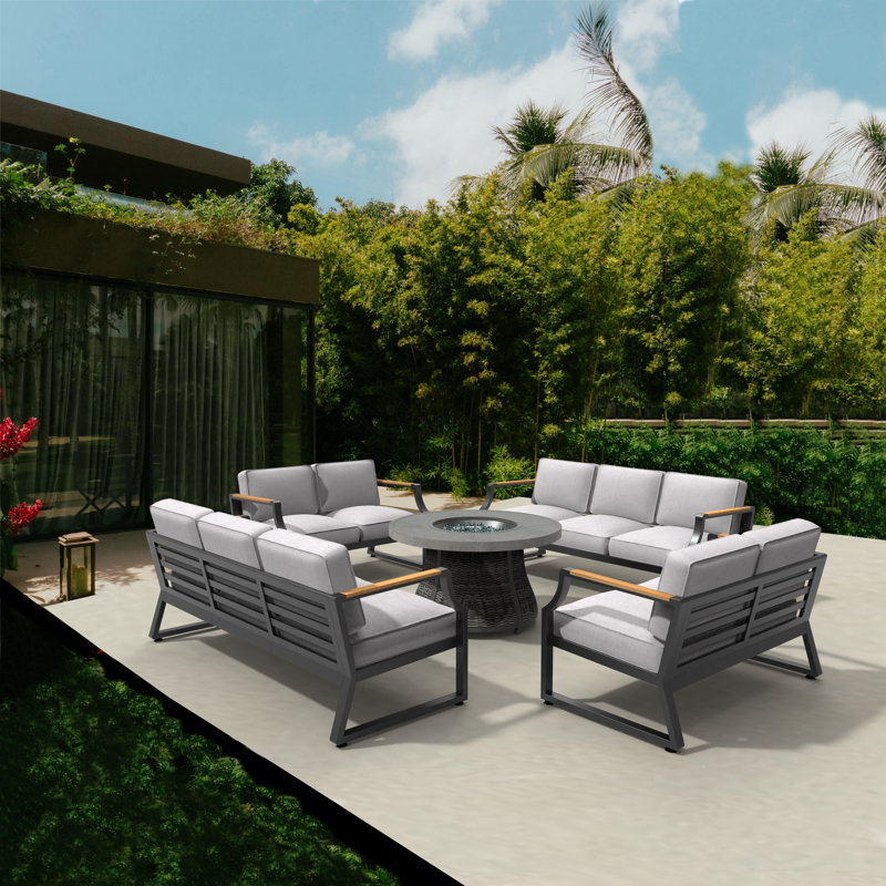 Beilul 10 - Person Patio Conversation Set with Cushions, Gray/Black