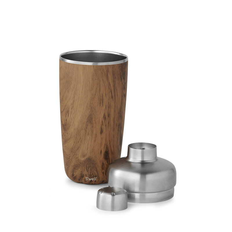 S'well Stainless Steel Shaker Set with Jigger Carafe - 18 Fl Oz - Teakwood - Triple-Layered Vacuum, Teakwood