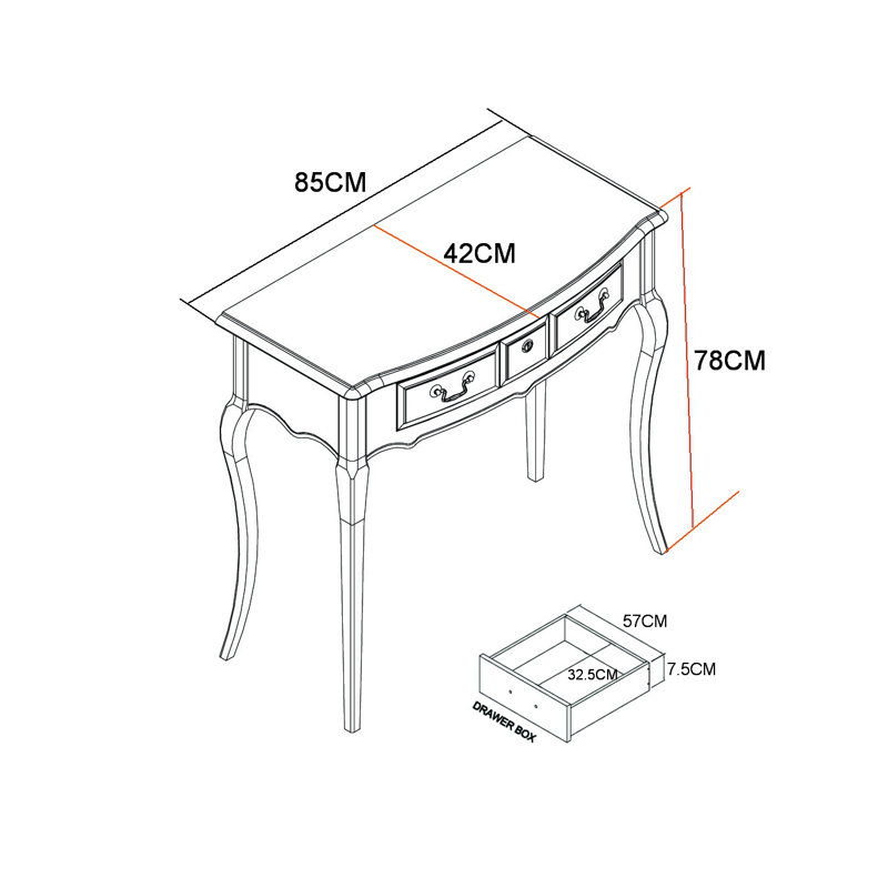 85cm Solid Wood Console Table, Ivory
