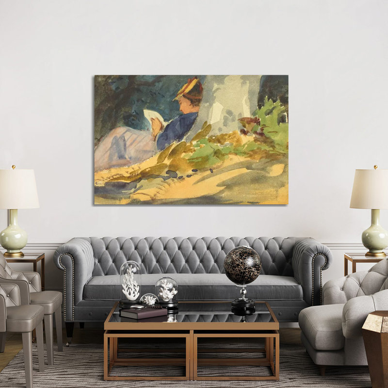 Woman Reading A Book In Nature - Wrapped Canvas Painting, 152.5 cm H x 101.5 cm W