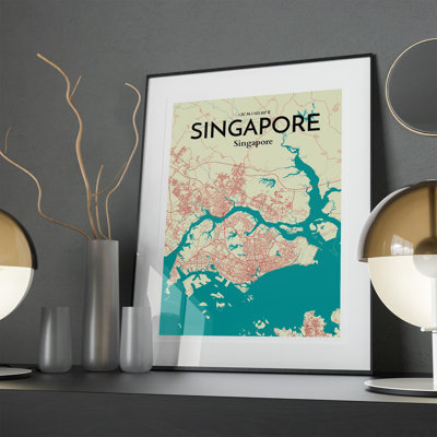 Singapore City Map In Tricolour - No Frame Print