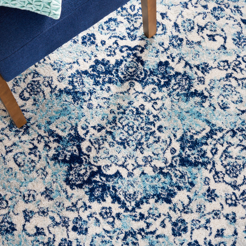 Tapis ivoire / bleu Tulum 282, Rond 6 pi 7 po