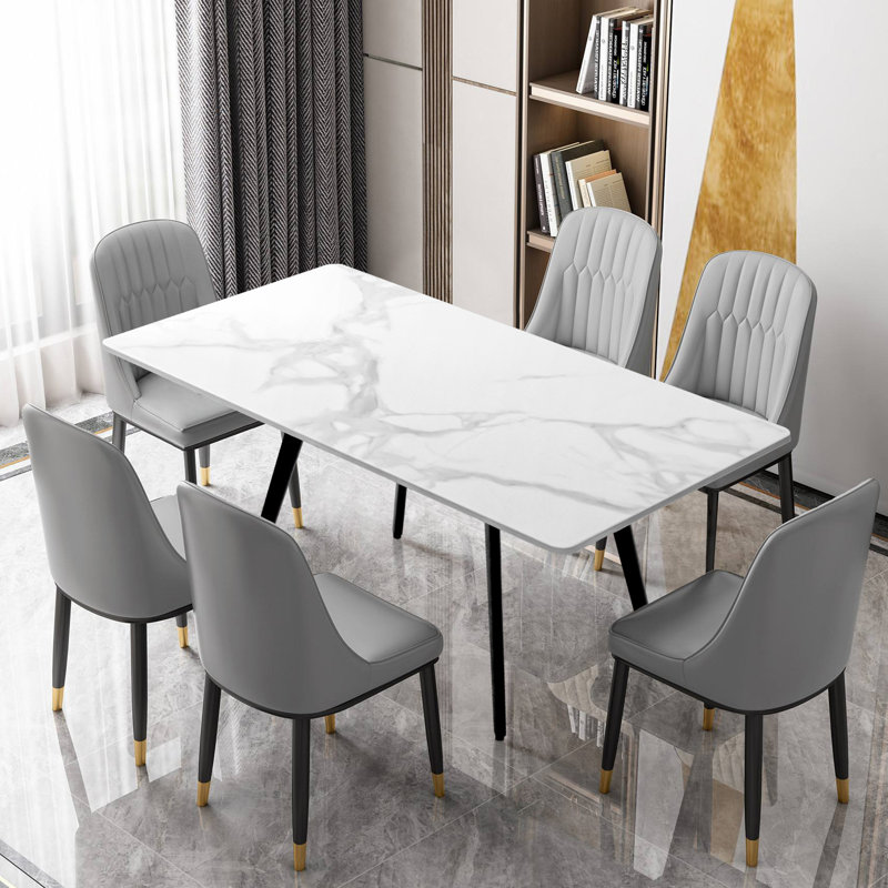 Table de salle à manger rectangulaire en faux marbre, Blanc, L 27,6 po x L 55,1 po
