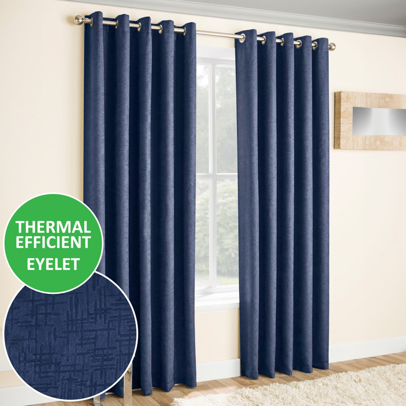 Biller Eyelet Thermal Light Reducing Curtain, 117cm Width x 137cm Drop, Navy