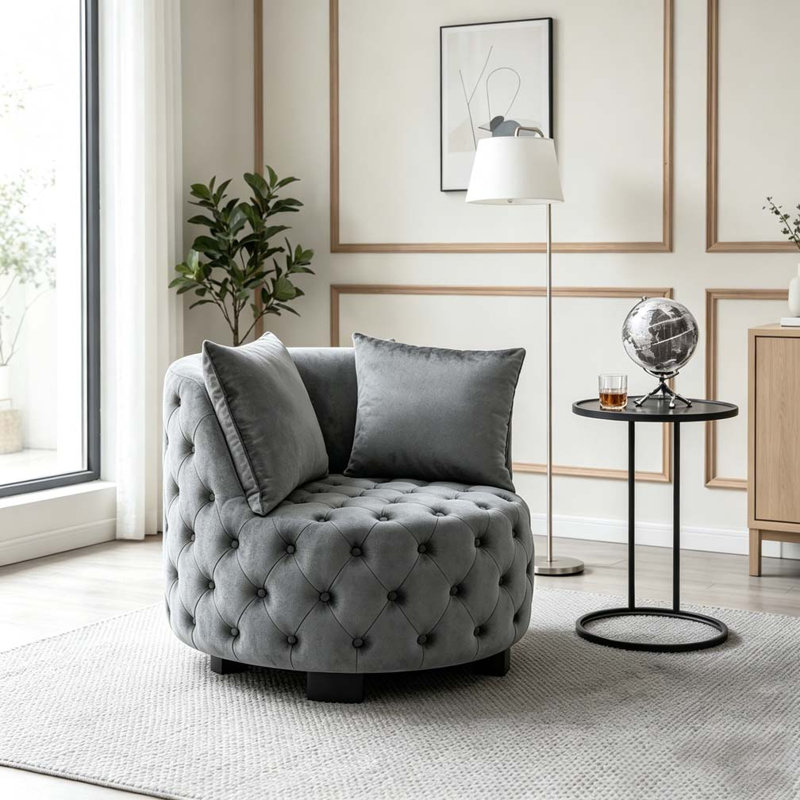 Chaise d'appoint contemporaine rembourrée et capitonnée, Gris foncé