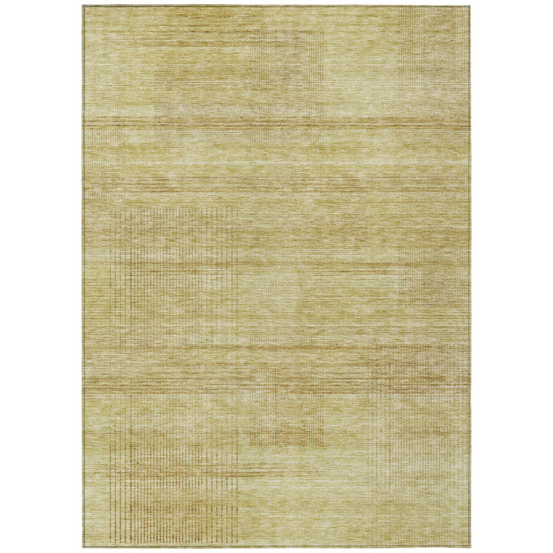 Tapis intérieur lavable rayé beige 9 pi x 12 pi doré et beige