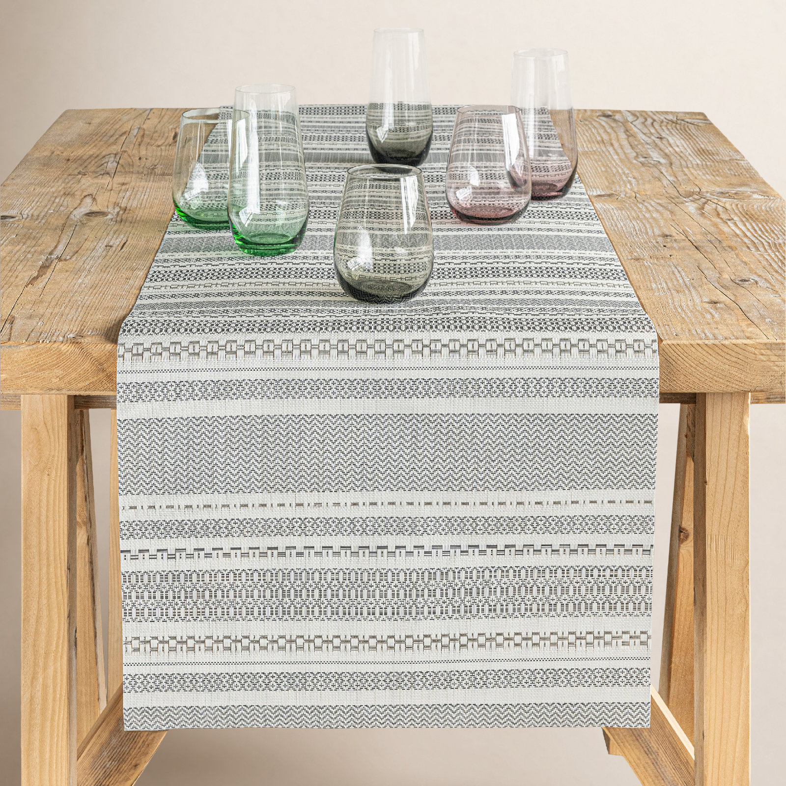 over&back Reversible Striped Table Runner, White/Gray