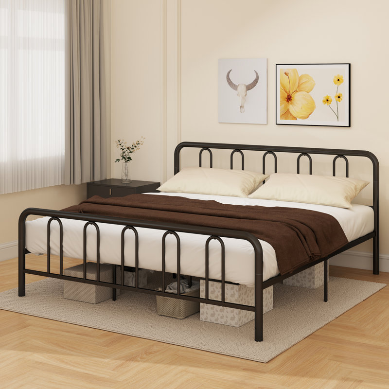 King Size Metal Bed Frame Headboard Footboard Platform Mattress Foundation
