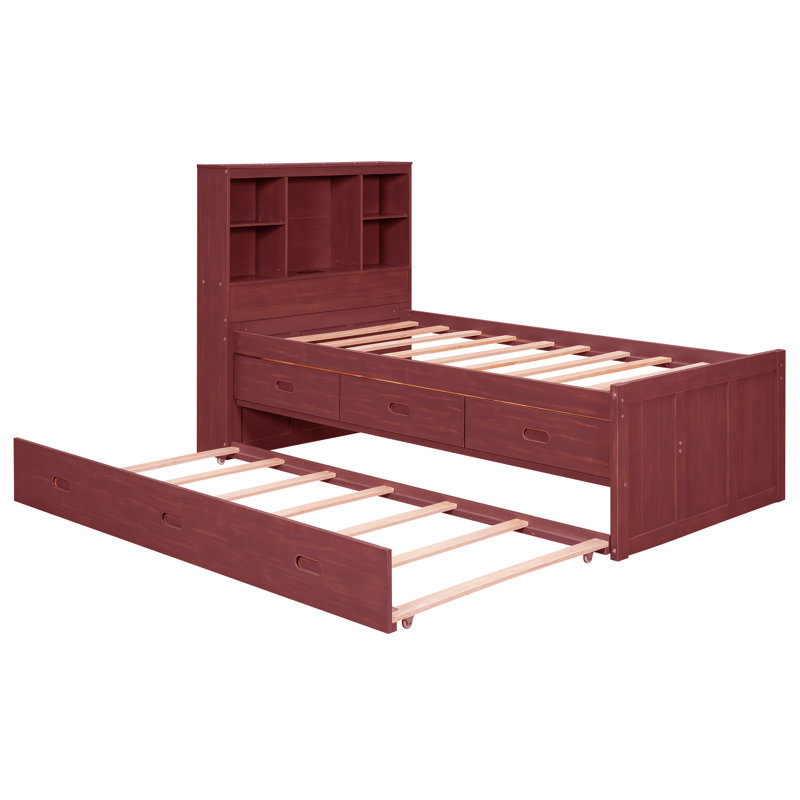 Platform Bed With Storage Headboard, Twin, Red