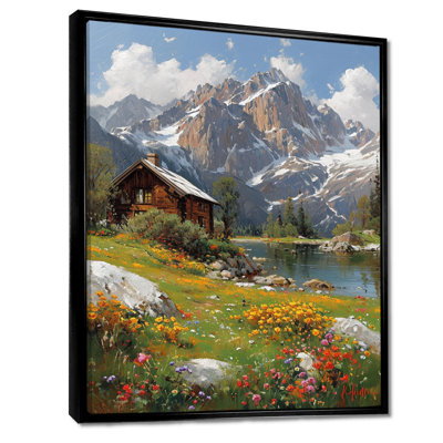 Mountain Cottage River Charm Spring Flowers - Countryside Wall Art Living Room