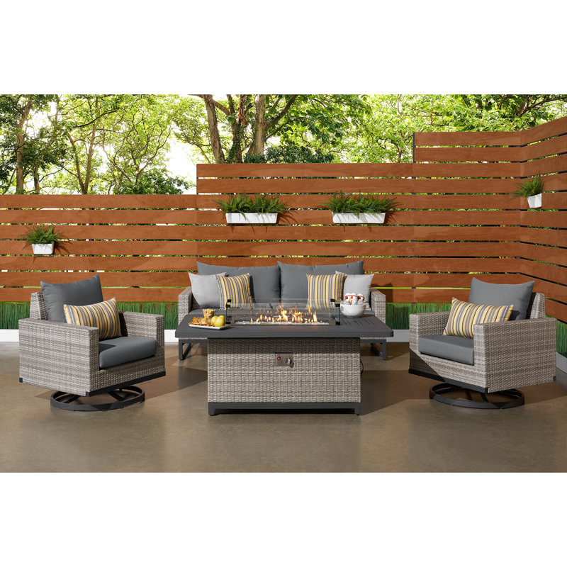 Sameko Amali 4 Piece Rattan Sofa Seating Group With Sunbrella Cushion Covers, Charcoal Grey Sunbrella®, Gray