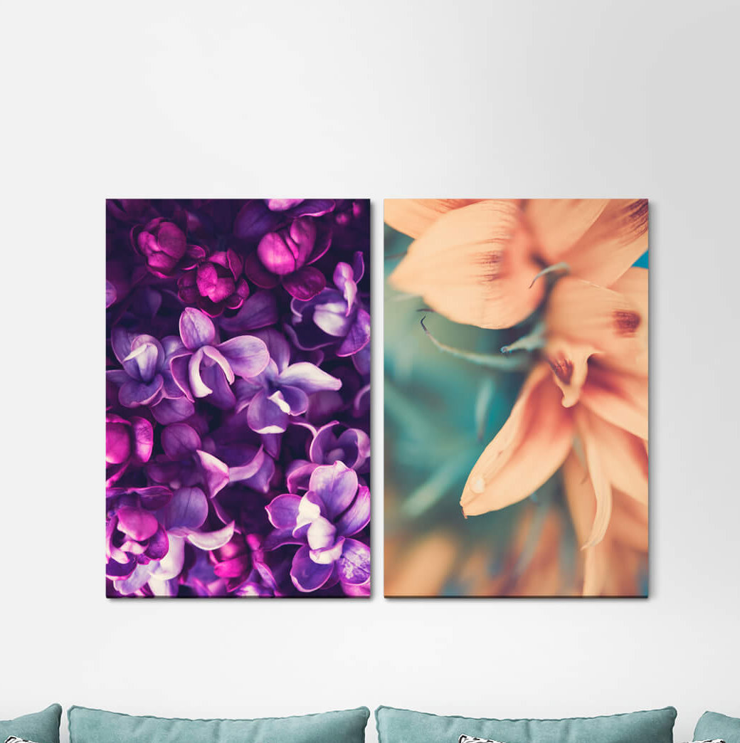 2-tlg. Leinwandbilder-Set - Grafikdruck „Orchids Flowers Blossoms Fragrant Summer Delicate”