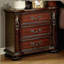 Armoire de tête de lit à 3 tiroirs en cerisier brun traditionnel avec poignées en bronze, mobilier de chambre luxueux