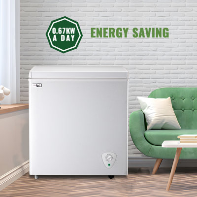 WANAI 4.2 Cubic Feet Freestanding Chest Deep Freezer, Compact Top Opening Freezer with 7-Gear Adjustable Thermostat & Removable Basket & Wheels, Space Saving Freezer for Dorm, Kitchen & Small Apartment, White