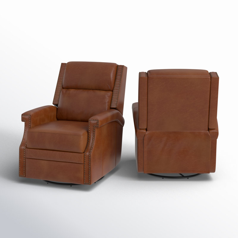 Manning 29.6" Wide Genuine Leather Manual Swivel Rocking Standard Recliner, Saddle Top Grain Leather