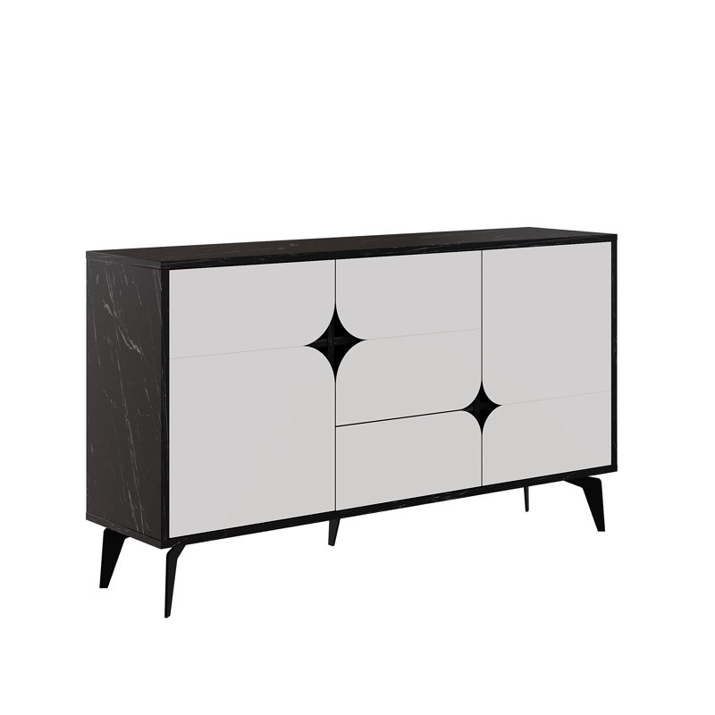 Spark Sideboard Wide 1 Drawer | Ample Storage with 3 Cabinets and Shelves, Bendir/White