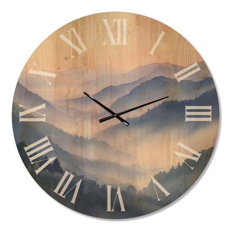 Très grande horloge murale en bois de lac - Ridge Mountains in the Morning, Oversized