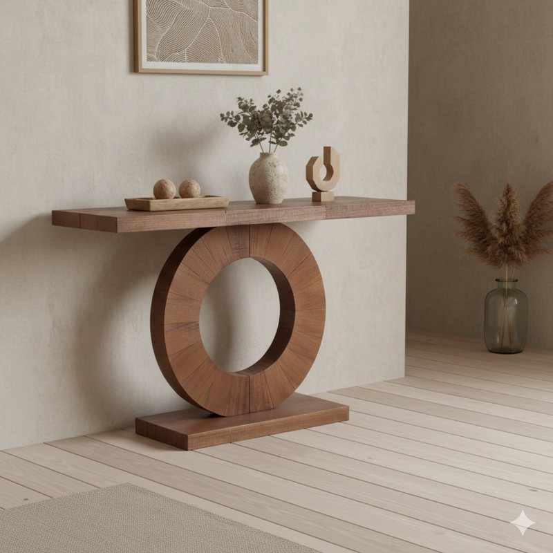 Console minimaliste moderne en bois de 53,2 pouces avec base piédestal circulaire - Élégante décoration décorative pour l'entrée, le salon et le couloir
