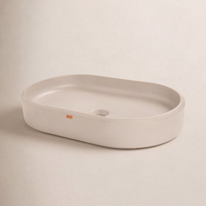 Konkretus Ubud 14.5'' Concrete Oval Bathroom Sink, Linen Beige