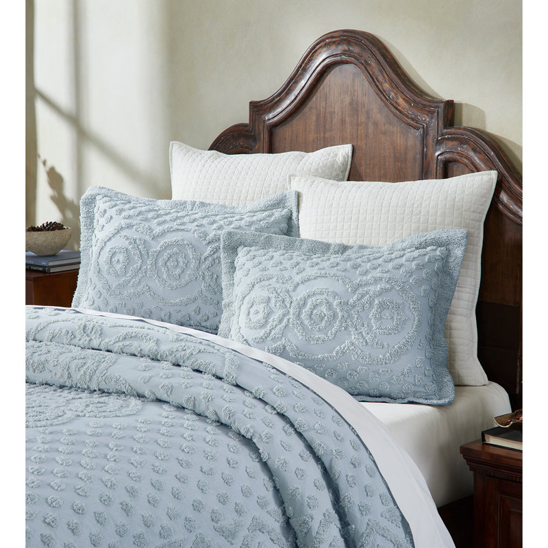 Heirloom 100% Cotton Sham Machine Washable Pillow Cover with Medallion Pattern, Blue, Standard Sham