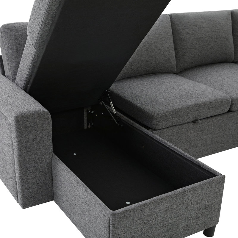 Canapé-lit modulaire convertible en U avec rangement, Chenille gris