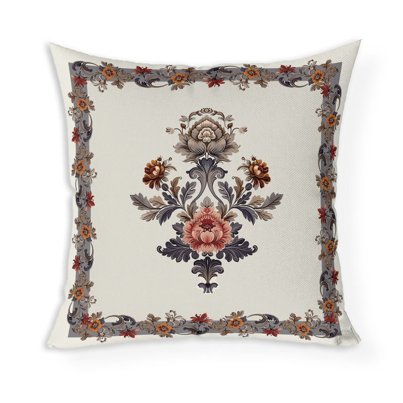 Coussin décoratif intérieur / extérieur Opulent Flora Frames, Gris / rouge, H 16 po x l 16 po