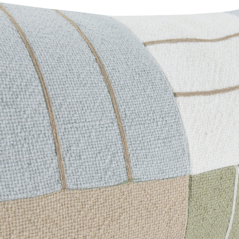 Multicolor Linen Blend Patchwork Embroidered Throw Pillow