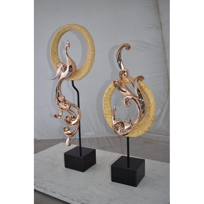 Feryal 2 Piece Peacocks Statue Set Size: 11" x 6" x 28"H, Rose Gold
