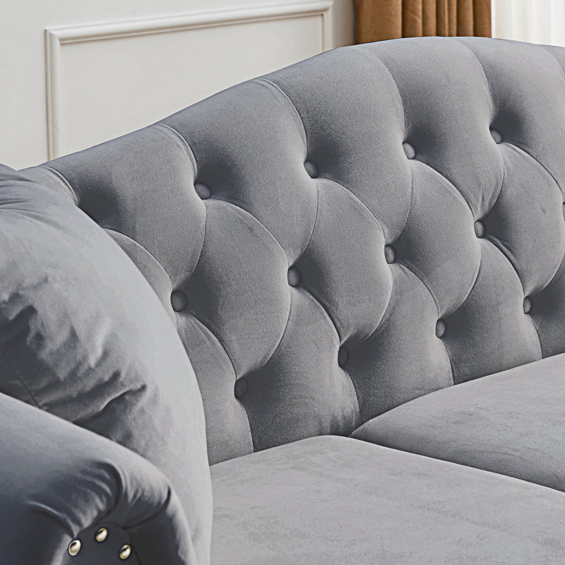 Tufted Couch With Rolled Arms, Chesterfield Sofa, Seater Sofa, Grey, 3