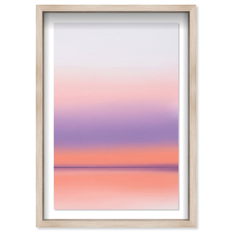 Peach Coastline Print by Oliver Gal, 37.5"H x 25.5"W, Natural Oak Shadowbox