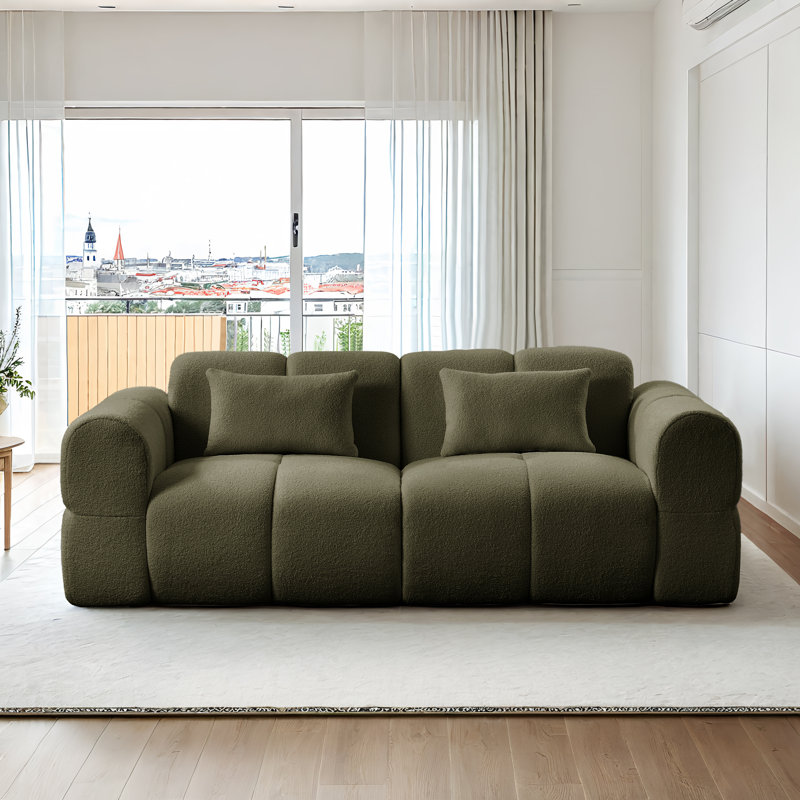 Canapé moderne en laine d'agneau rembourré à 2 places pour salon - vert, Vert