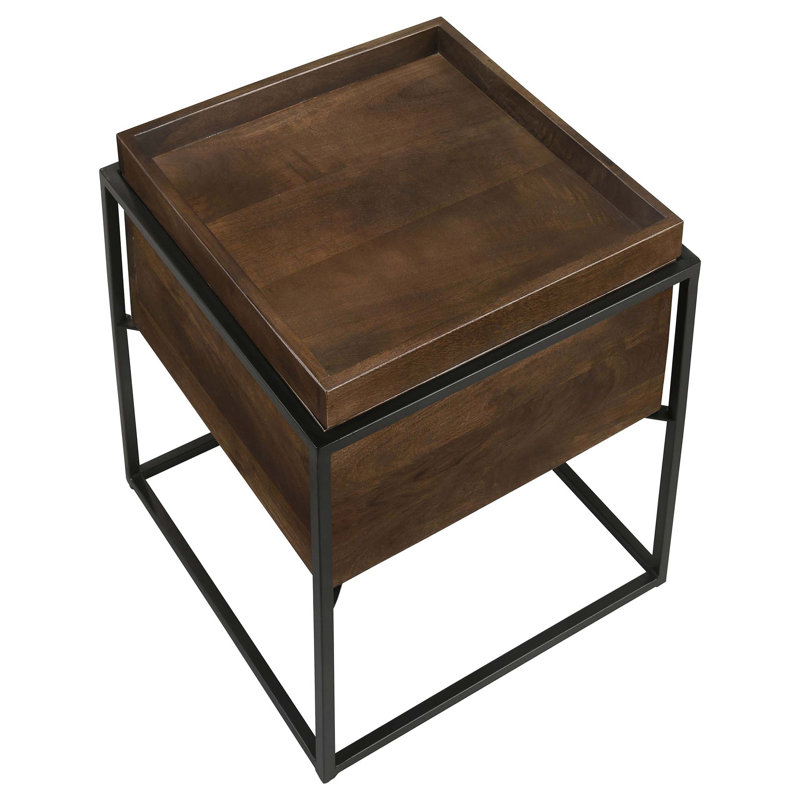 Square Accent End Table Removable Tray