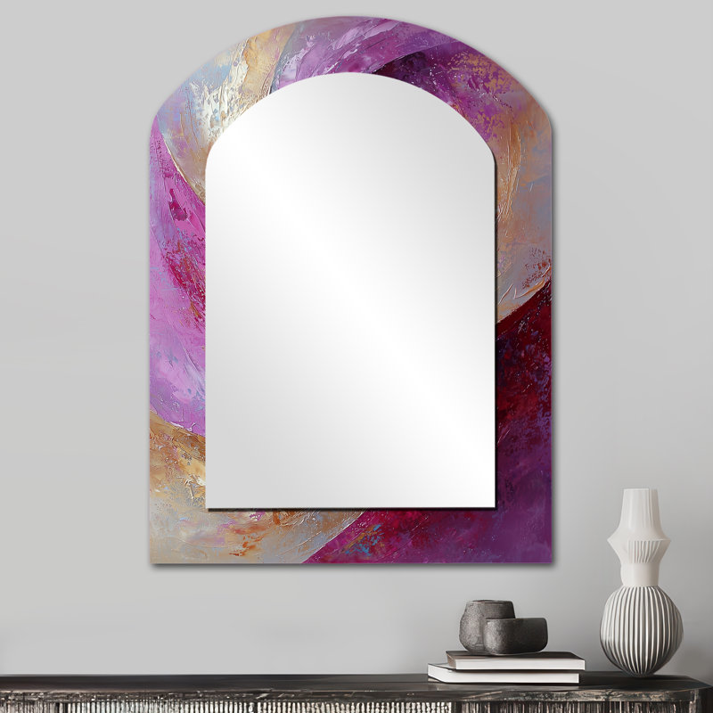 Décoration abstraite lavande Tranquility Balance I - Miroir mural arche dorée, 34 po x 25 po