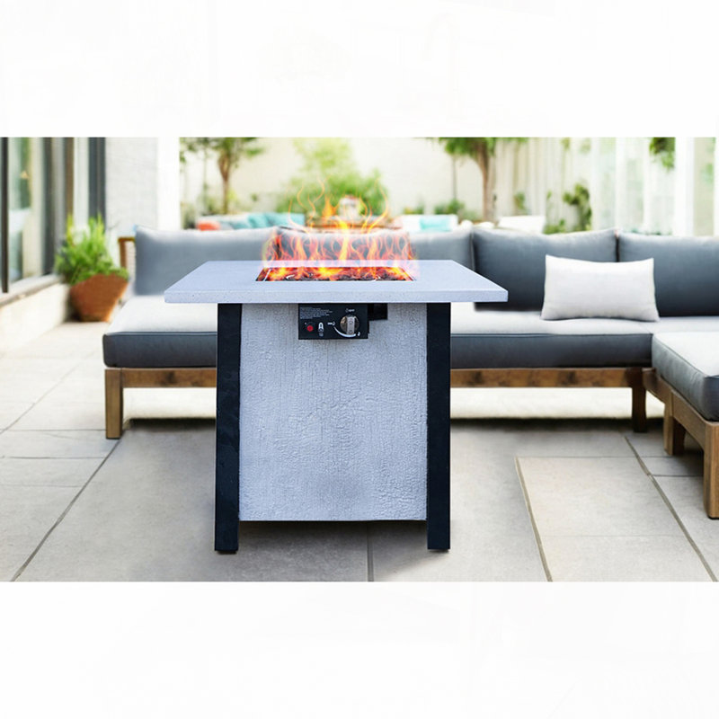 Table de foyer d'extérieur au gaz propane pour patio, Blanc crémeux