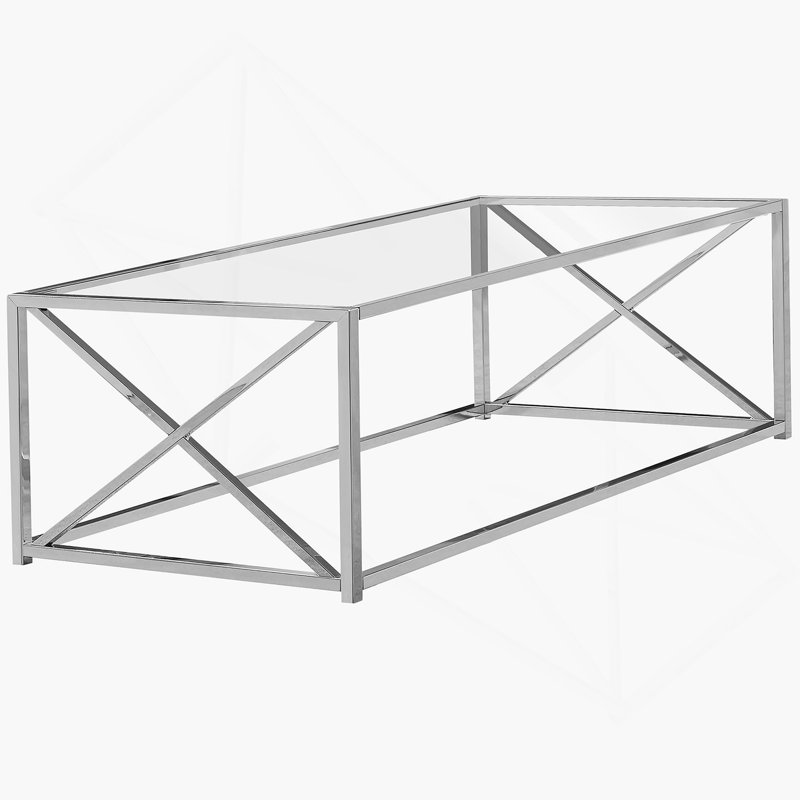 Table basse, décor, cocktail, rectangulaire, verre trempé transparent, métal chromé