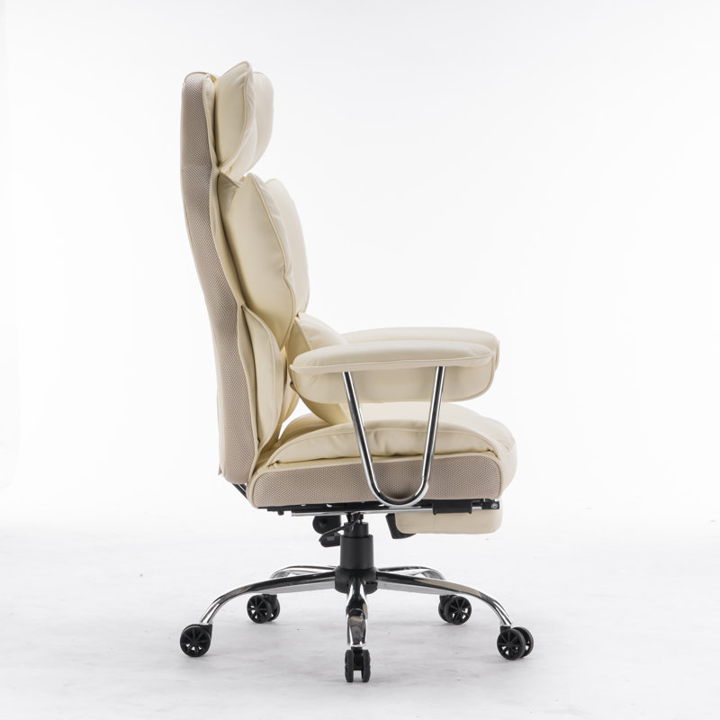 Efomao Big and Tall Office Chair with Foot Rest 400LBS, PU Leather Computer Chair, for home office, LIGHTBEIGE