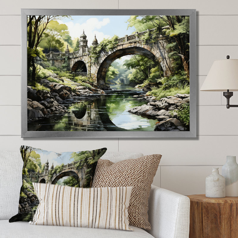 «Lymann Green Bridge Serene Arch III», reproduction sur toile, H 12 po x l 20 po x P 1 po, Cadre simple argenté