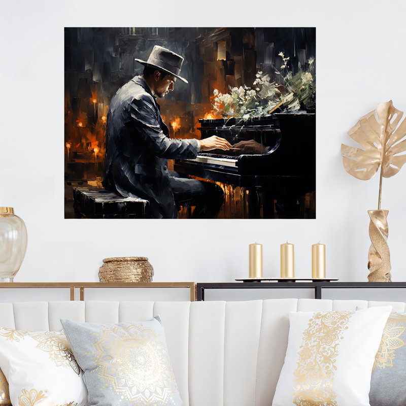 Floral Piano Jazz Room Elegance II - Piano Metal Wall Art MT135472, 12" H x 20" W x 1" D